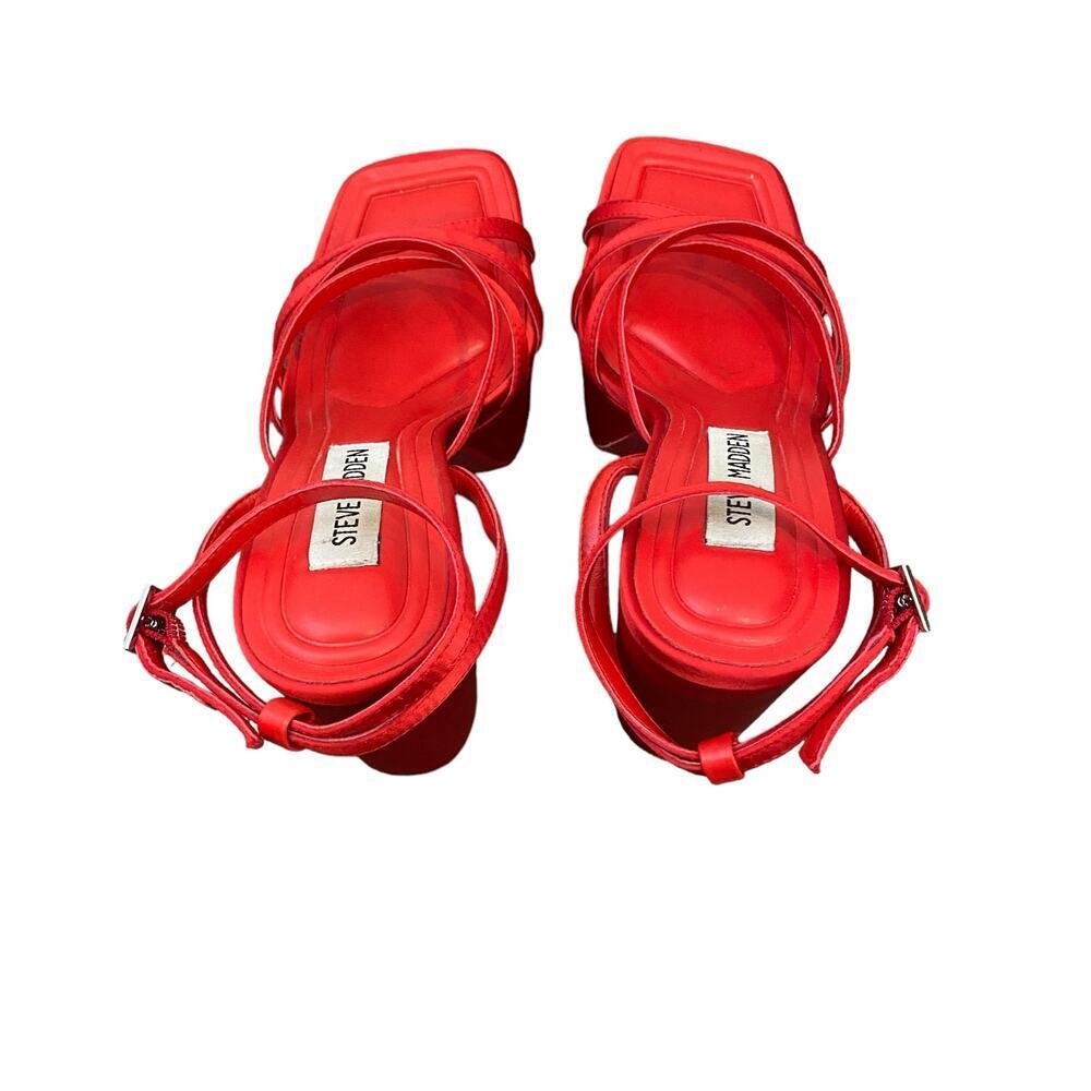 Steve Madden Gutsy Platform Pump Red Satin Block Heel Sandals Y2K Style Size 7 - Picture 7 of 9
